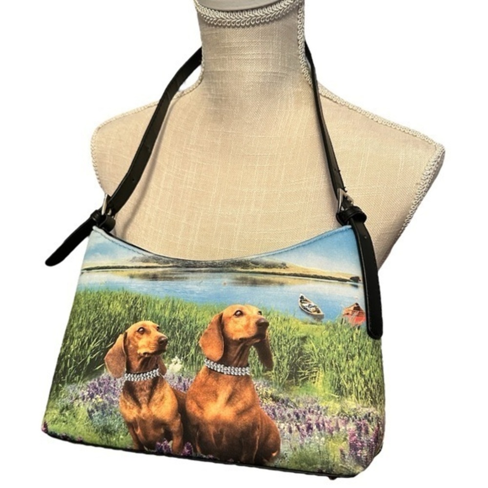 90’s Dachshund Print Purse,‎ rhinestone collars on one side.